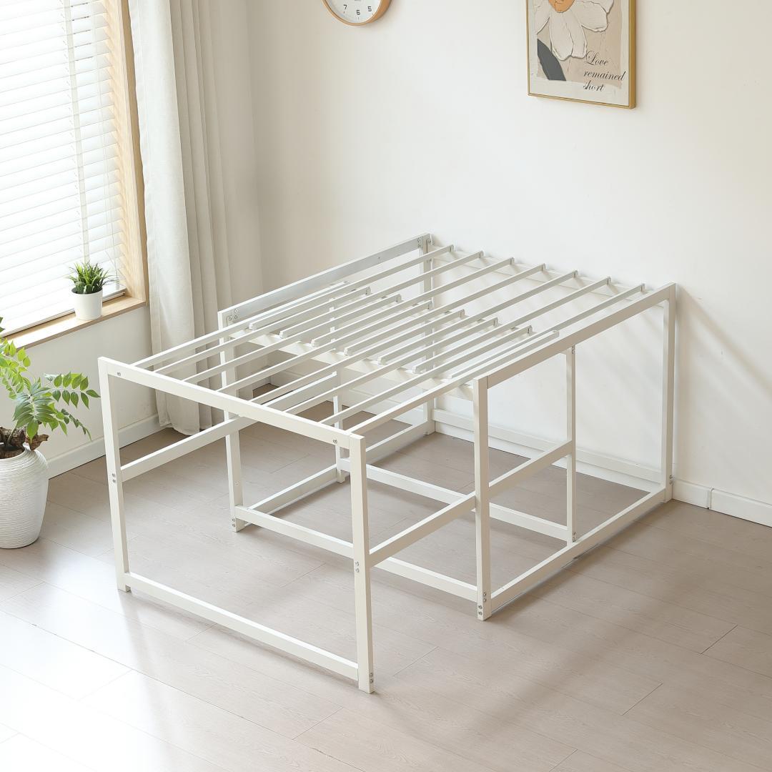 新登場！ハイタイプ伸長式ベッド　シングル　下収納に便利　２WAY　WHITE