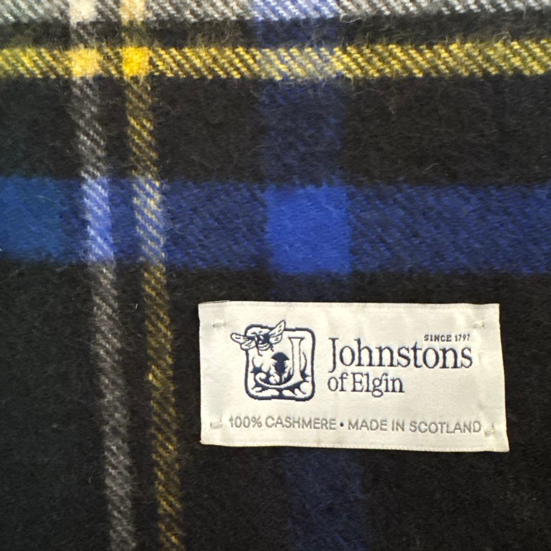 ジョンストンズ カシミヤ100％ 大判ストール ブラックスチュワート