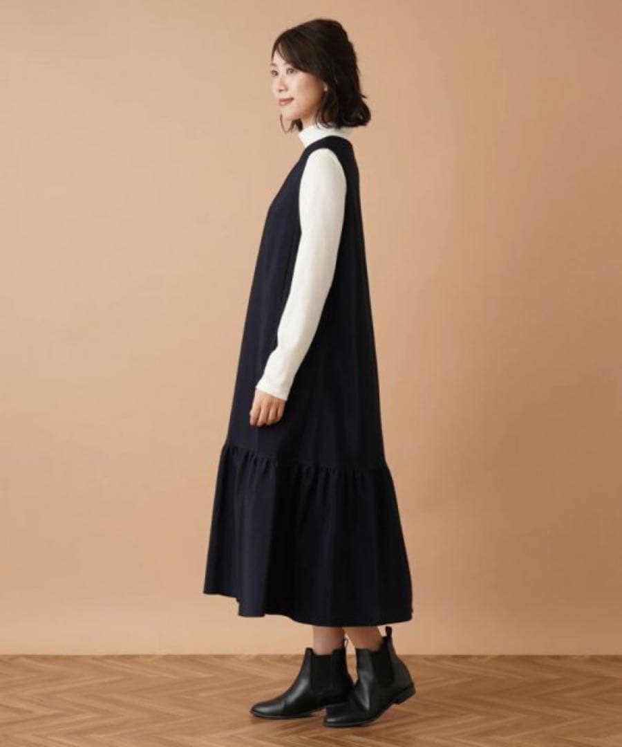 タグ付美品レリアン9号 ストレッチジャンパースカート　ネイビー