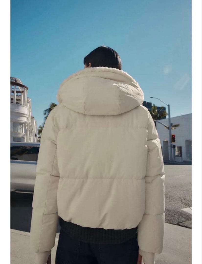 ZARA フェイクシープスキンフード付き撥水ウィンドブレーカーアノラック S
