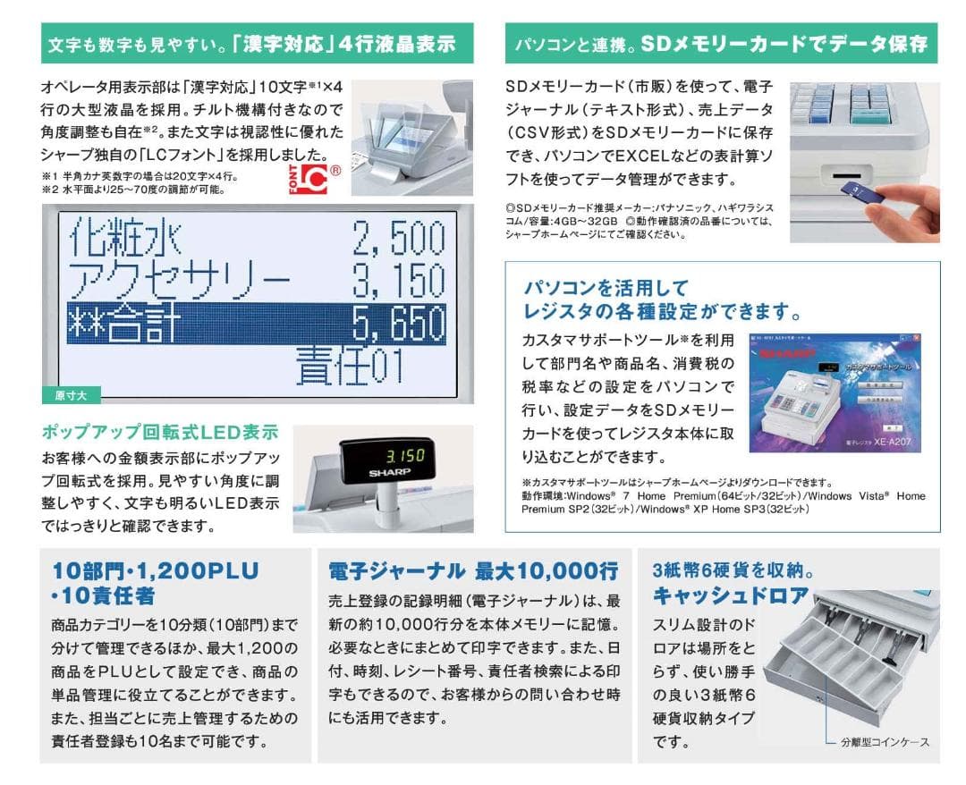 回転表示付211店名設定無料１０部門物販向シャープ　レジスターXE-A207