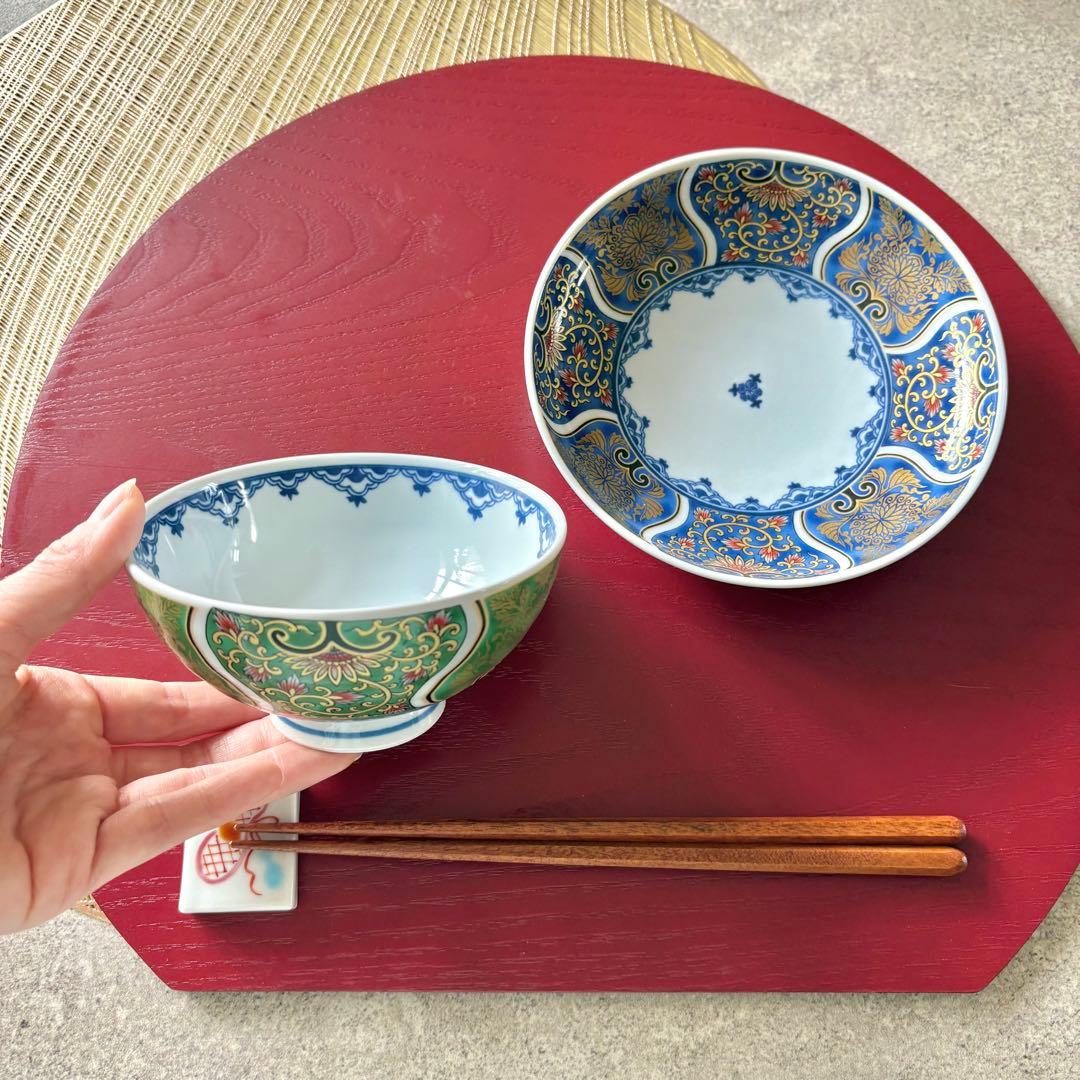 献上古伊万里 10点セット　飯碗五色　取り皿五色　まとめ売り　食器　茶碗　五客揃