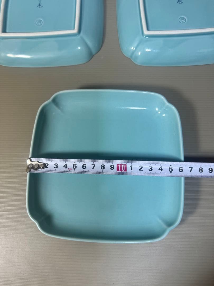 2305 深川製磁　青磁　角皿　3客