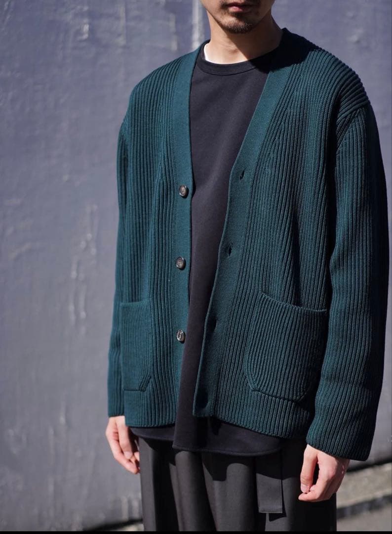【BATONER】solid wool rib cardigan