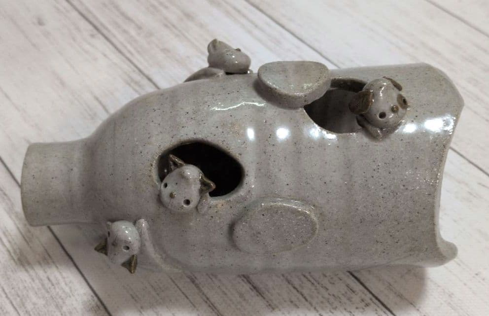 陶器置物　インテリア置物　花挿　動物陶器　犬 うさぎ 猫