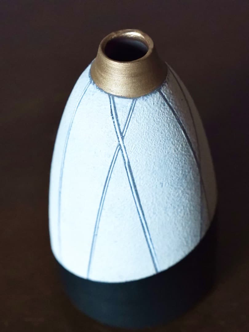 菊地弘　笠間焼　山王窯　金彩花生　花瓶　華道具　箱付　美品　現代美術　Q2313