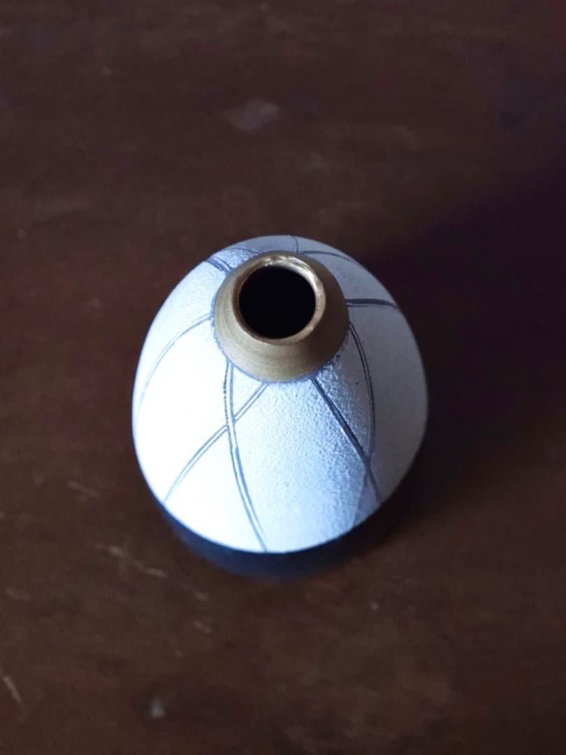 菊地弘　笠間焼　山王窯　金彩花生　花瓶　華道具　箱付　美品　現代美術　Q2313