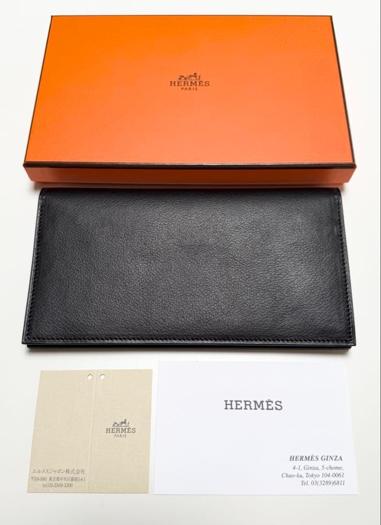HERMES ブラック レザー 長財布 2025年製