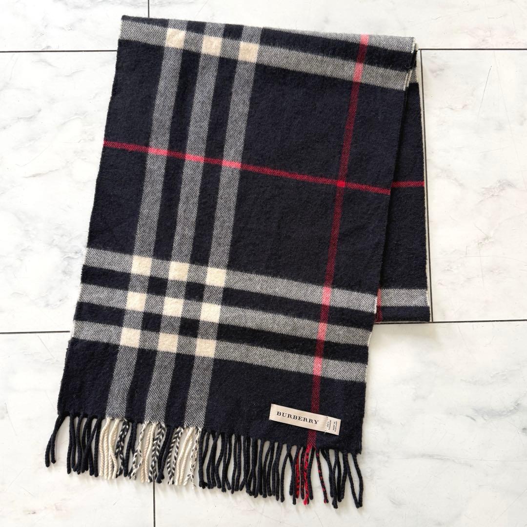 BURBERRY メガチェック　ノバチェック　カシミヤ マフラー ネイビー