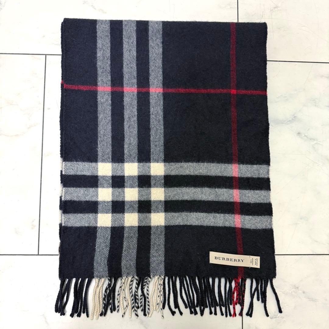 BURBERRY メガチェック　ノバチェック　カシミヤ マフラー ネイビー