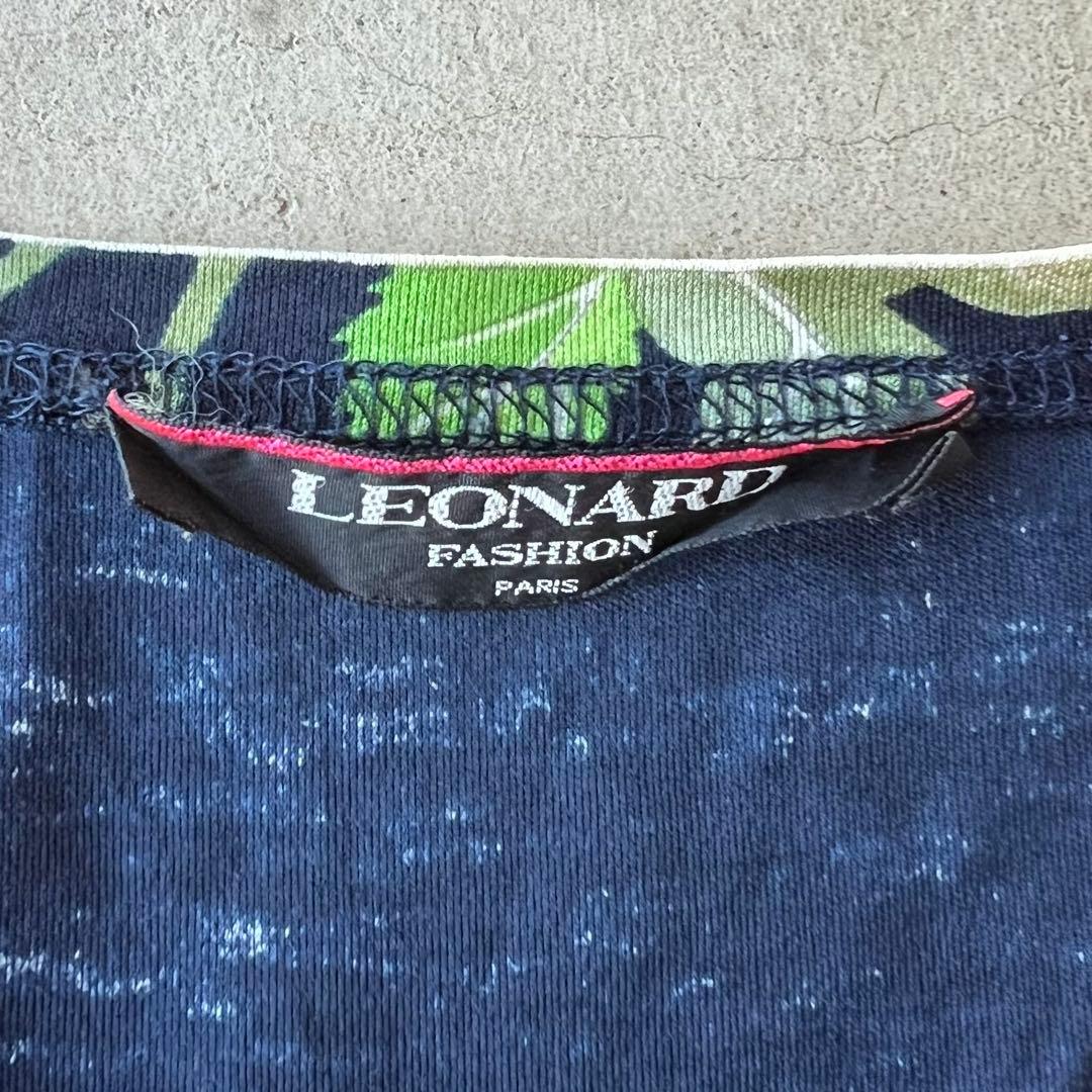 【LEONARD】レオナール　LL　半袖トップス　ブラウス　ネイビー　花柄