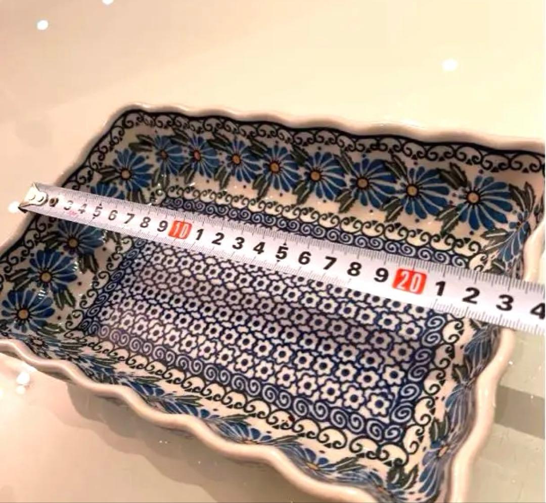 ポーランド食器ポーリッシュポタリー★セラミカ★オーバル★21 cm★青黄花