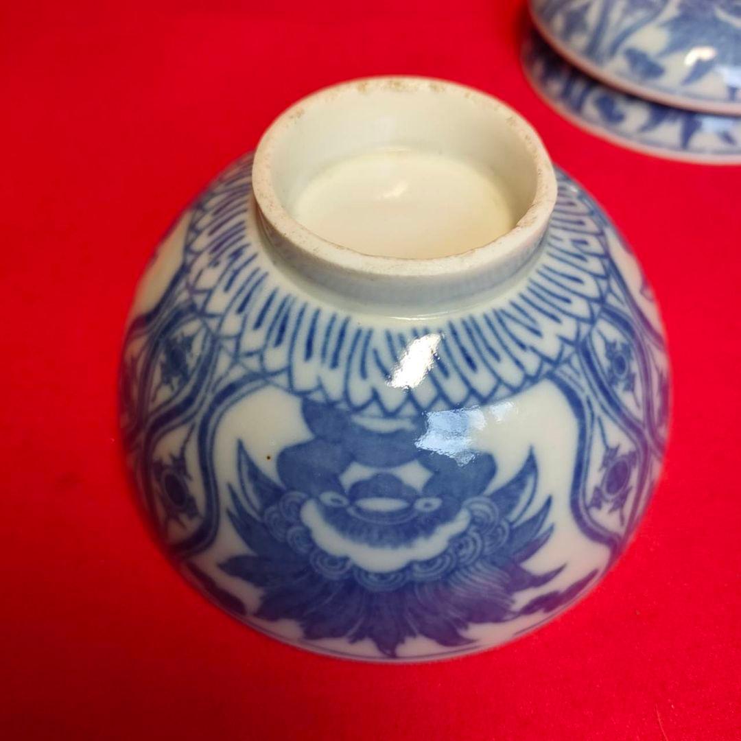 伊万里焼 角福 明治時代 蓋付き碗揃 獅子絵 立涌文