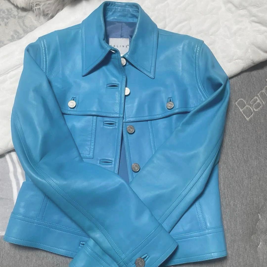 CELINE 青 レザージャケット 34