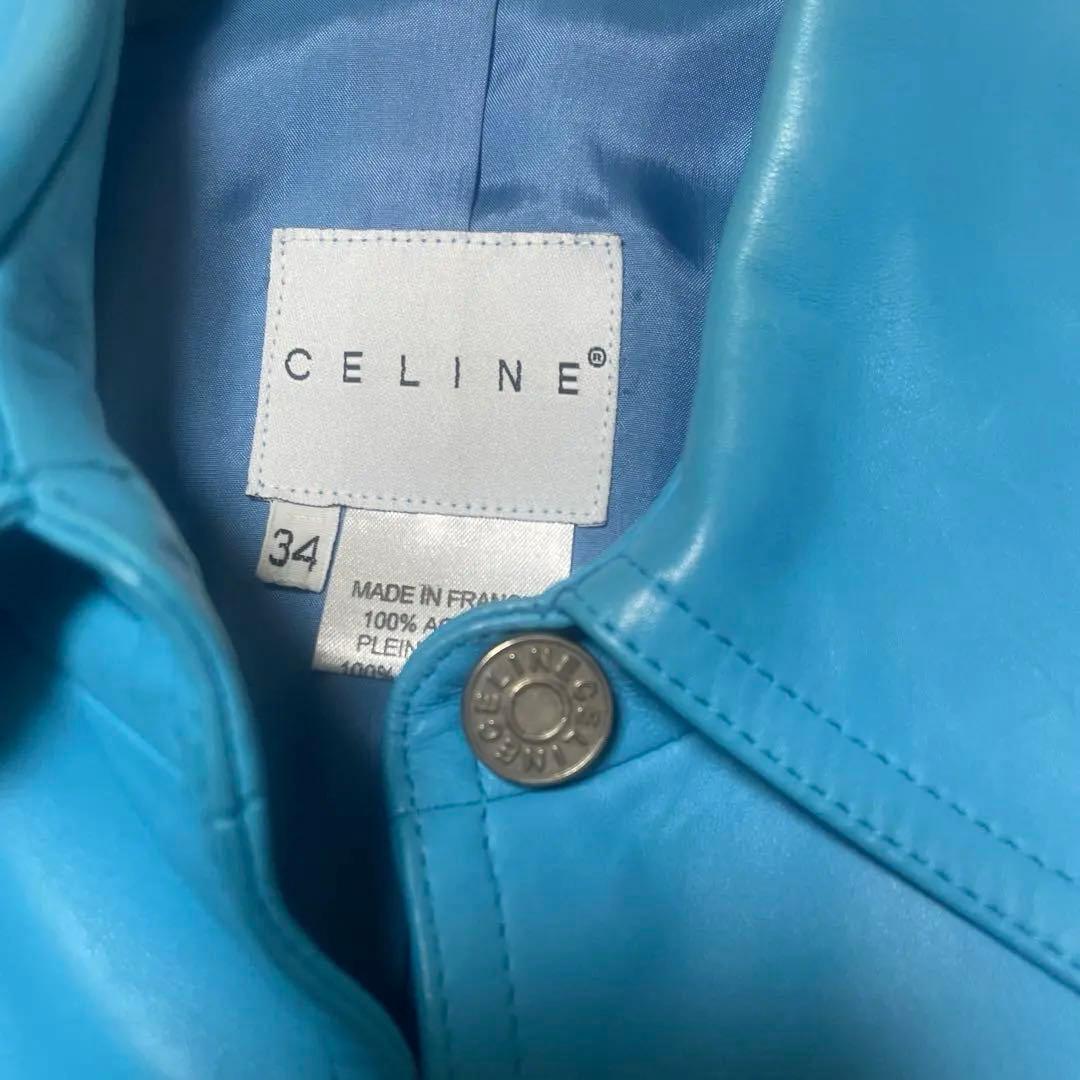 CELINE 青 レザージャケット 34