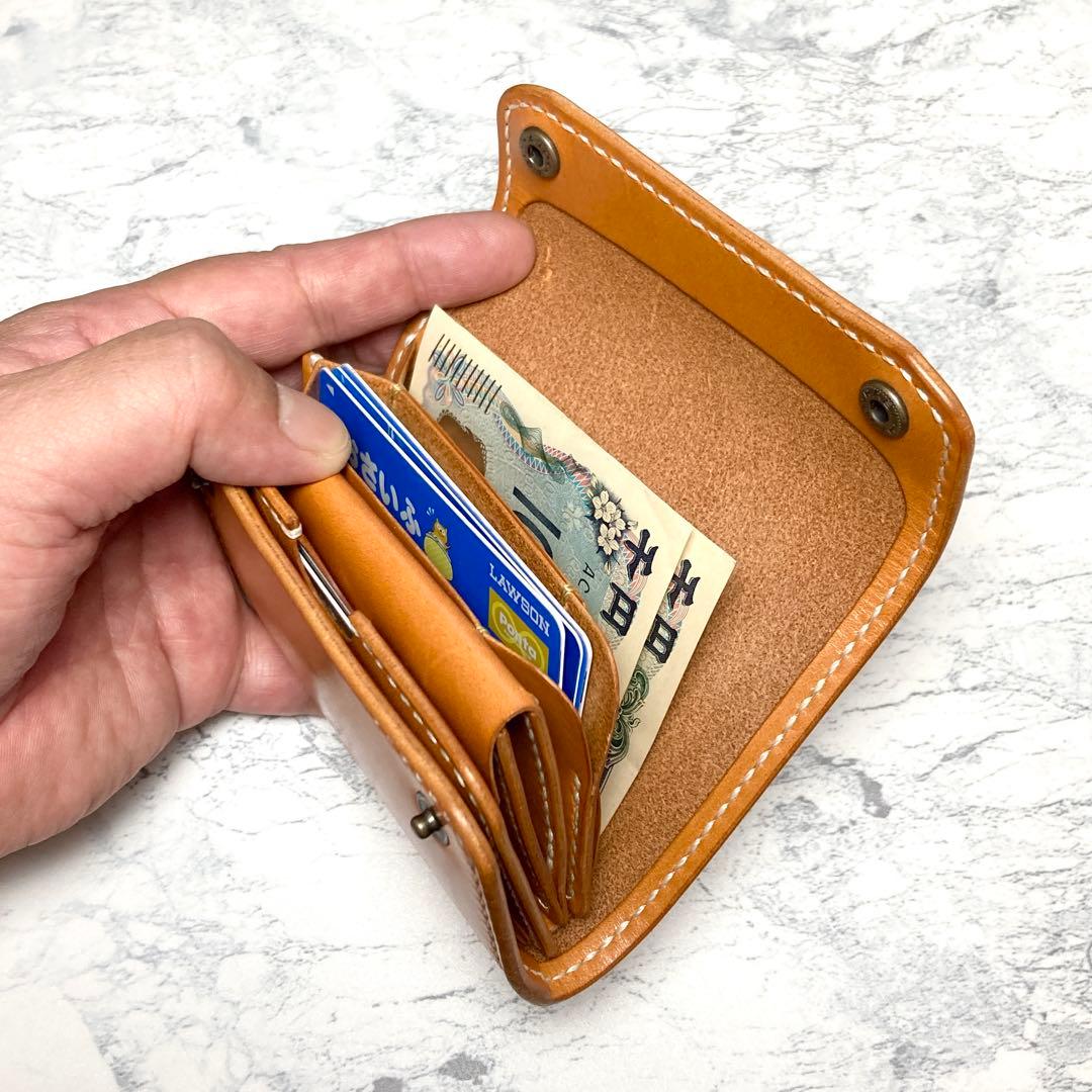 本革 三つ折り財布 栃木レザー コンパクト財布 キャメル メンズ レディース