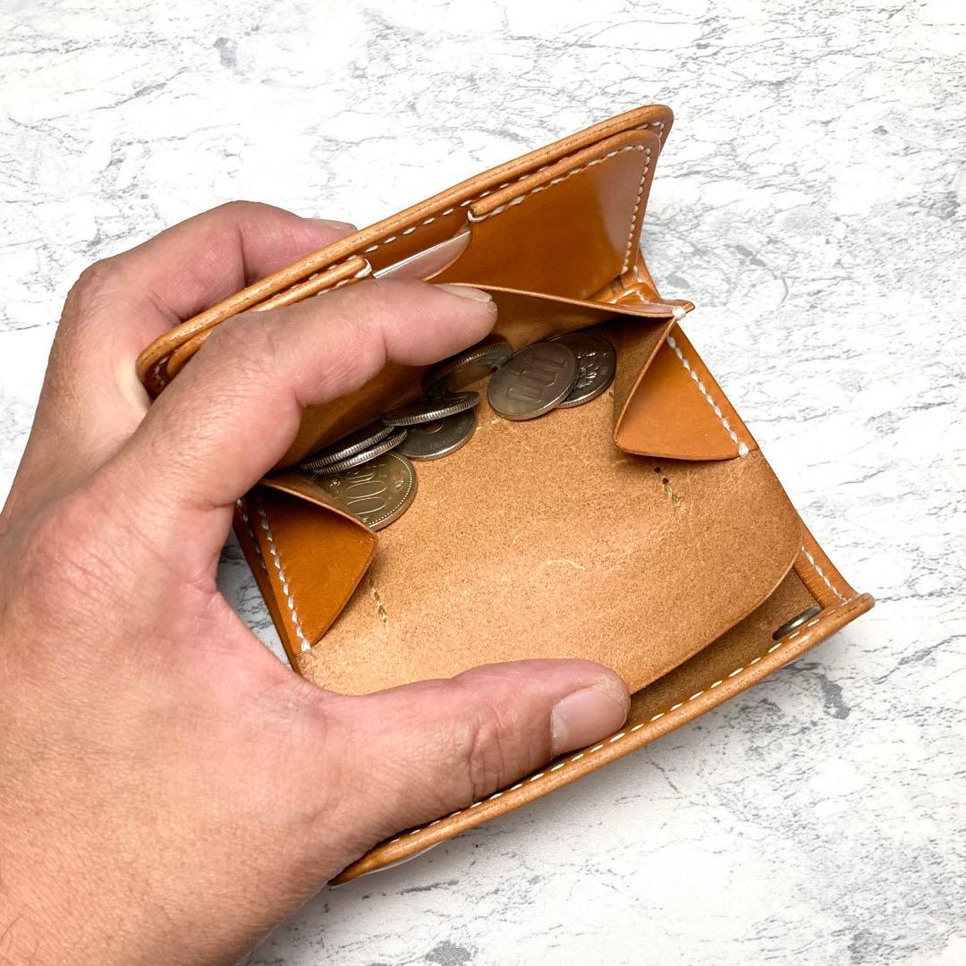 本革 三つ折り財布 栃木レザー コンパクト財布 キャメル メンズ レディース