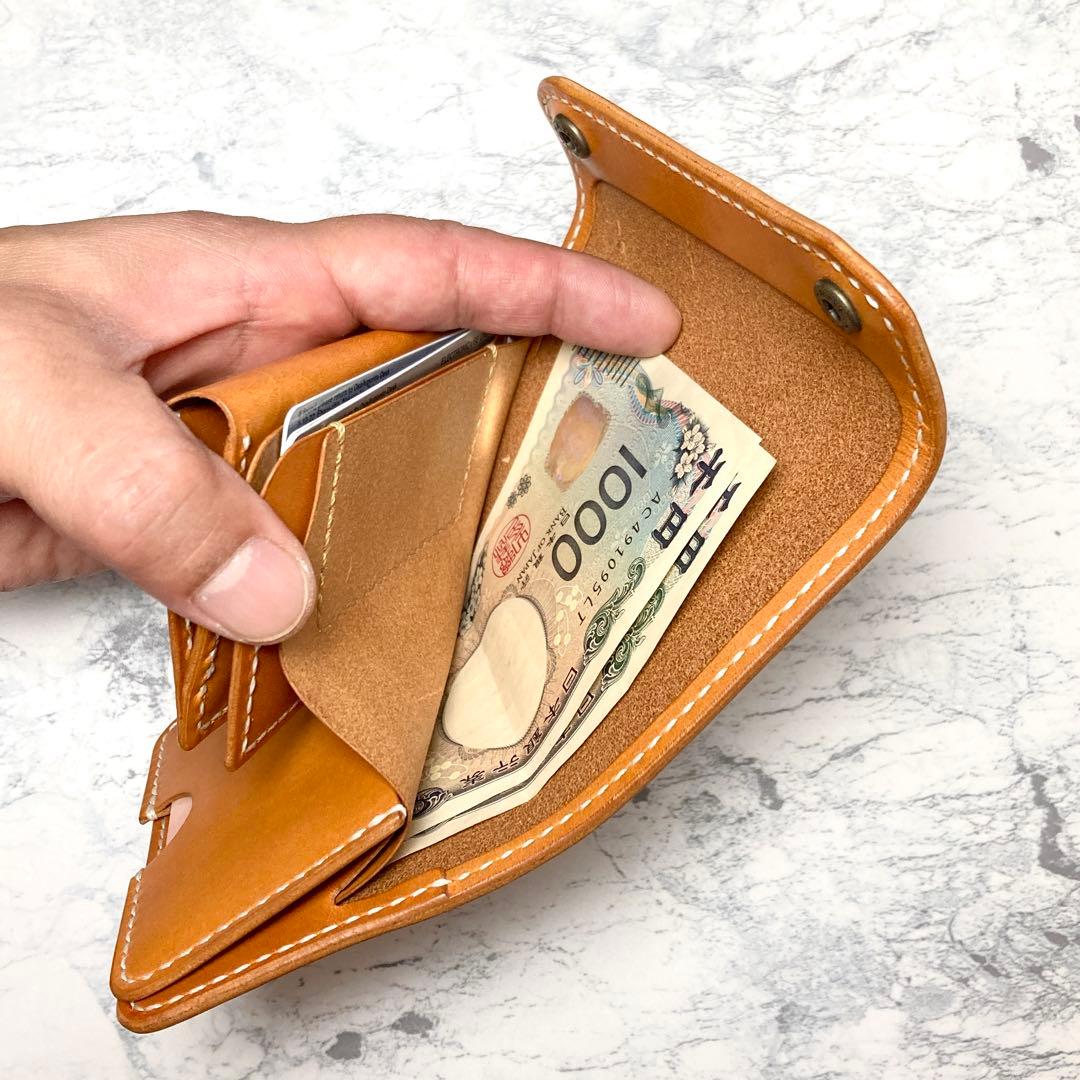 本革 三つ折り財布 栃木レザー コンパクト財布 キャメル メンズ レディース