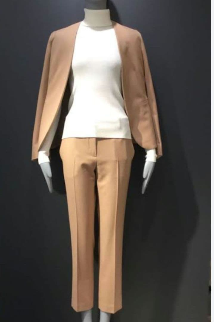 【新品】7万5千 上下セットノーカラージャケット パンツ サキソニー ウール