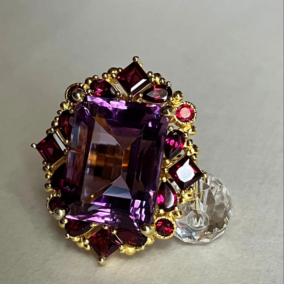 25ct アメジスト・ガーネットリング・指輪シルバー925K18金ゴールド