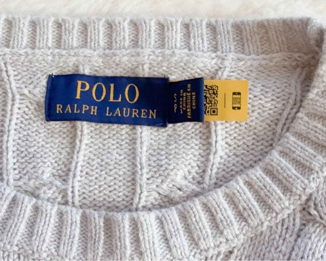 現行POLO RALPH LAUREN ケーブルニット　グレーホワイト