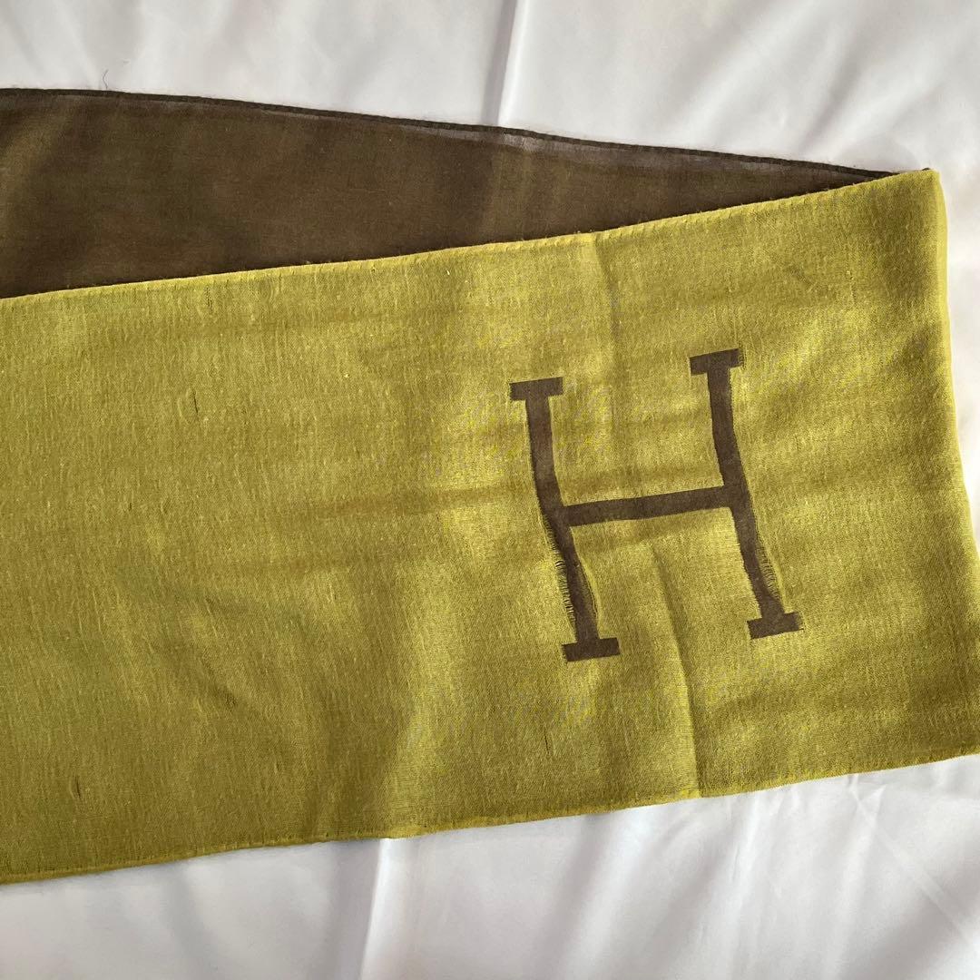 HERMES エルメス カシミヤ シルク スカーフ ストール グリーン Hロゴ