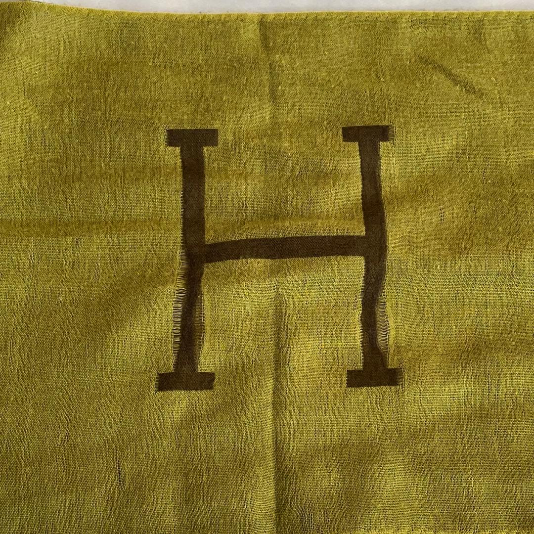 HERMES エルメス カシミヤ シルク スカーフ ストール グリーン Hロゴ