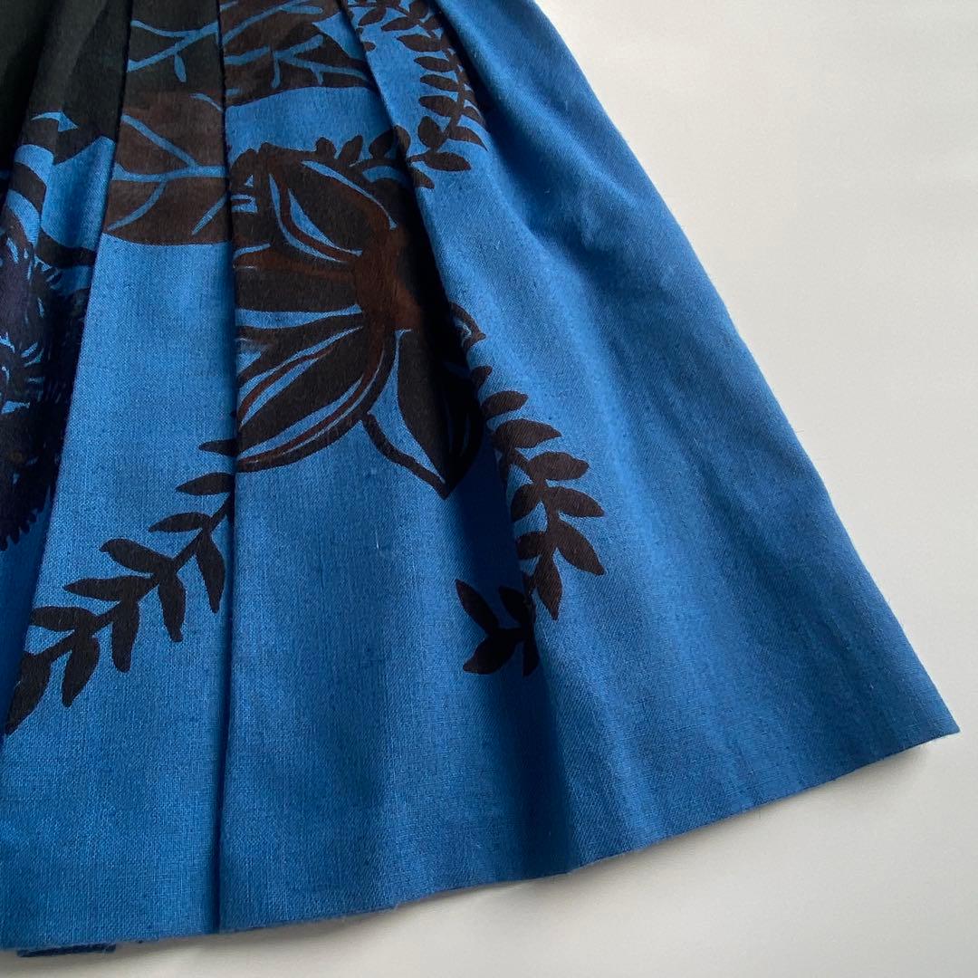 DRIES VAN NOTEN 花柄フレアスカート ブルー ウール シルク