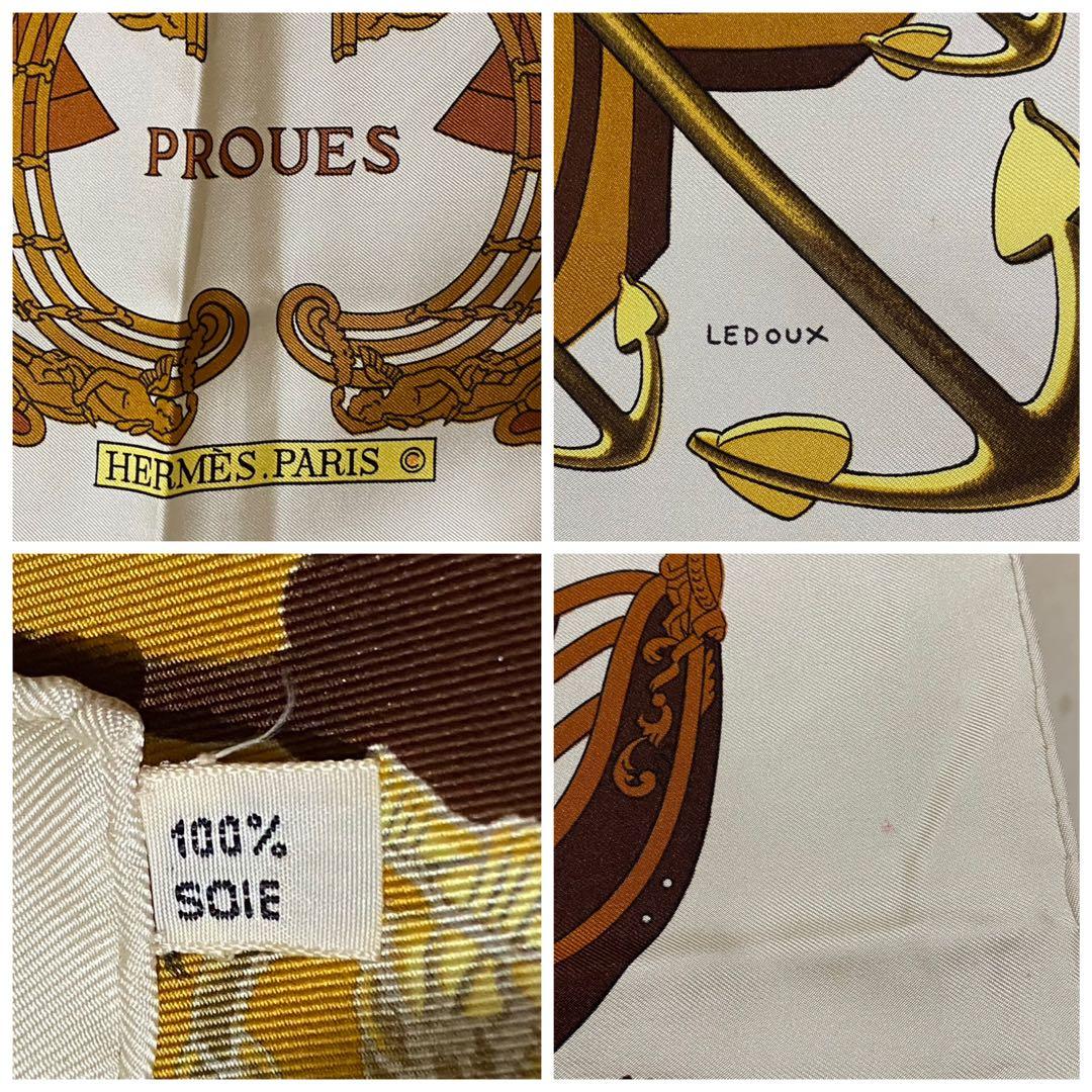 HERMES カレ90 大判シルクスカーフ PROUES 船首像 エルメス
