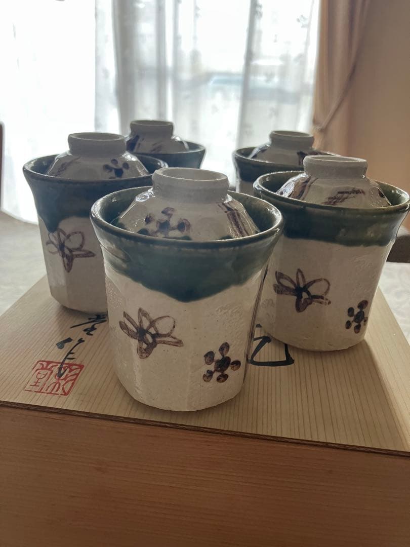 未使用❤️織部焼 茶碗蒸し 蓋付き椀 一口椀 5脚セット