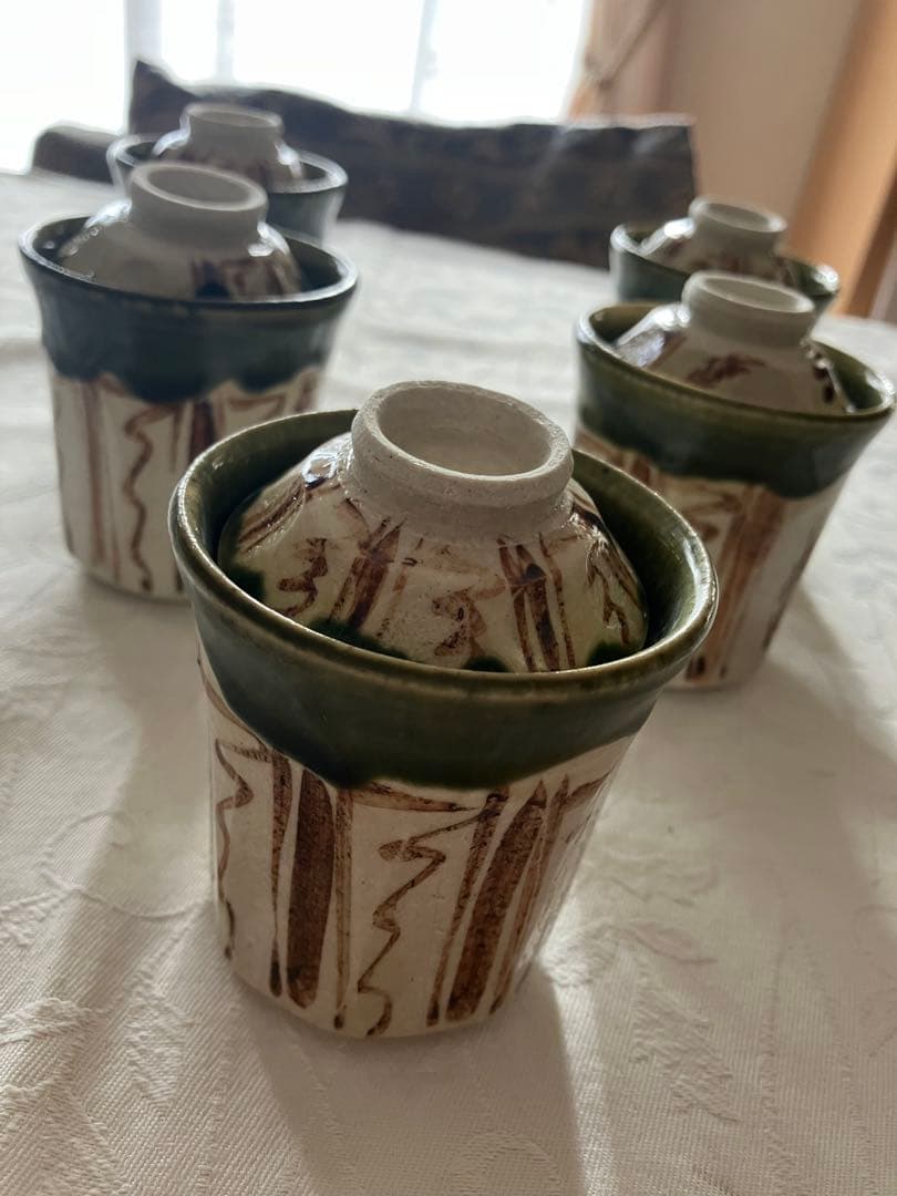 未使用❤️織部焼 茶碗蒸し 蓋付き椀 一口椀 5脚セット