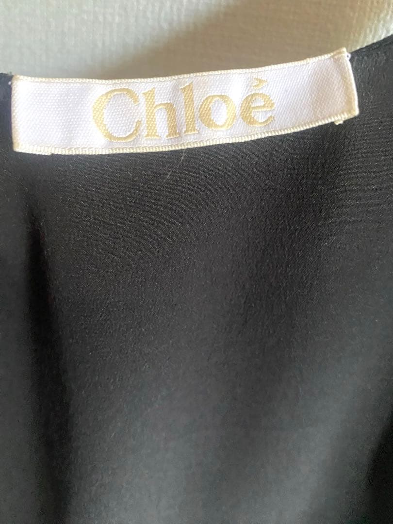 Chloe クロエ　シルクシフォン　ブラウス　半袖　ネイビー　S