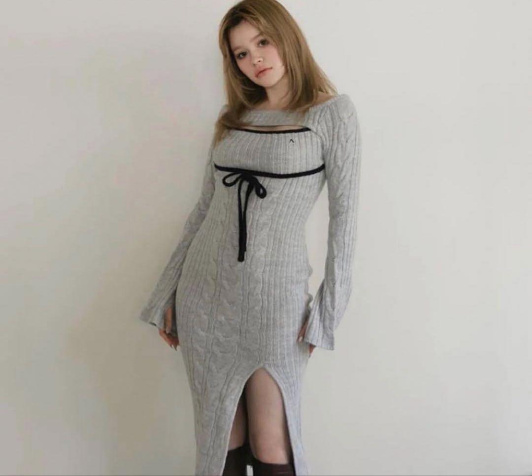 アンドマリーandmary Joan ribbon knit dress GRY