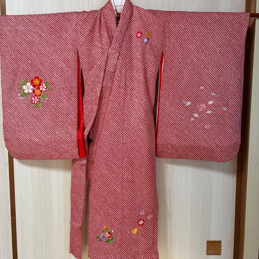 お祝い着　七五三　女の子総絞り着物　正絹　草履　髪飾り
