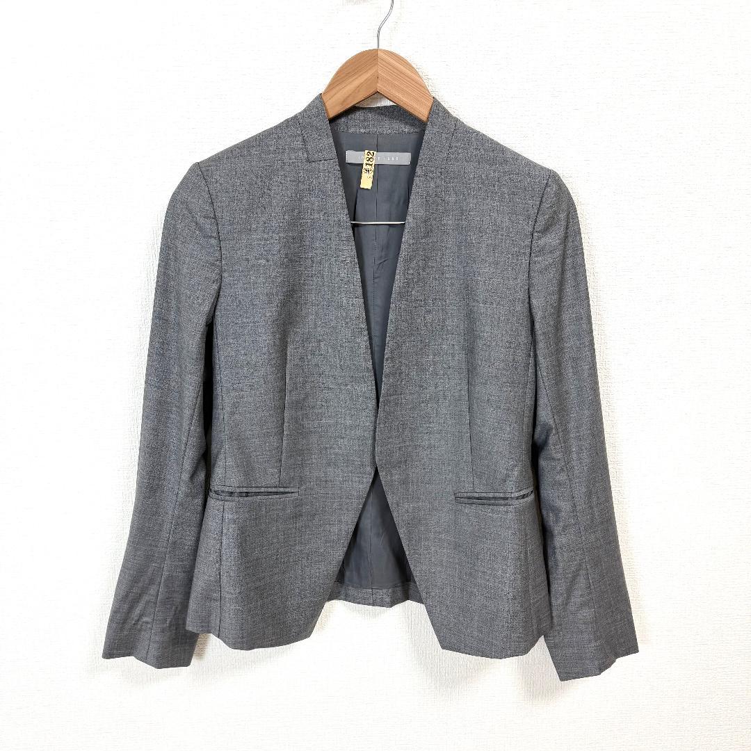美品 theory luxe スーツ上下 ノーカラーJK36 下38 グレー
