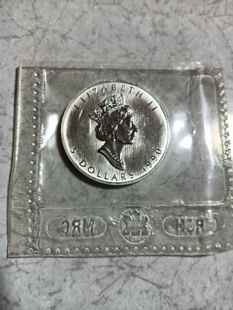 カナダ 5ドル 銀貨 1990年 メープルリーフ 新品未使用品
