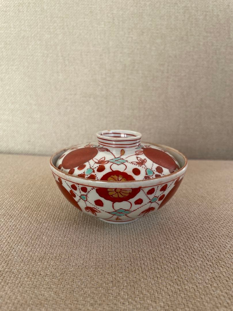 古伊万里 赤玉瓔珞文蓋茶碗 古美術 桃凛 11月購入