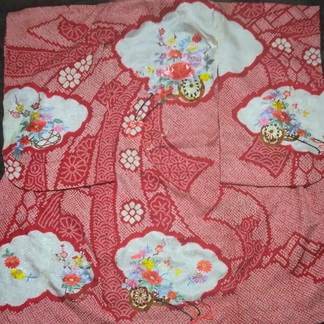 正絹綸子☆本絞＆刺繍☆絞りの粒もフレッシュ☆極上グレードの3歳七五三用祝着