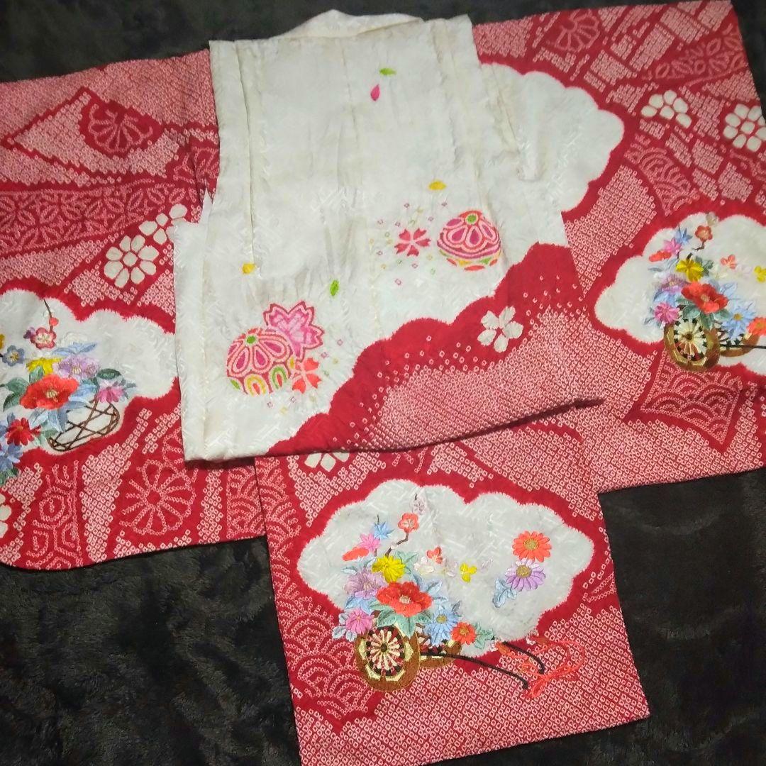 正絹綸子☆本絞＆刺繍☆絞りの粒もフレッシュ☆極上グレードの3歳七五三用祝着