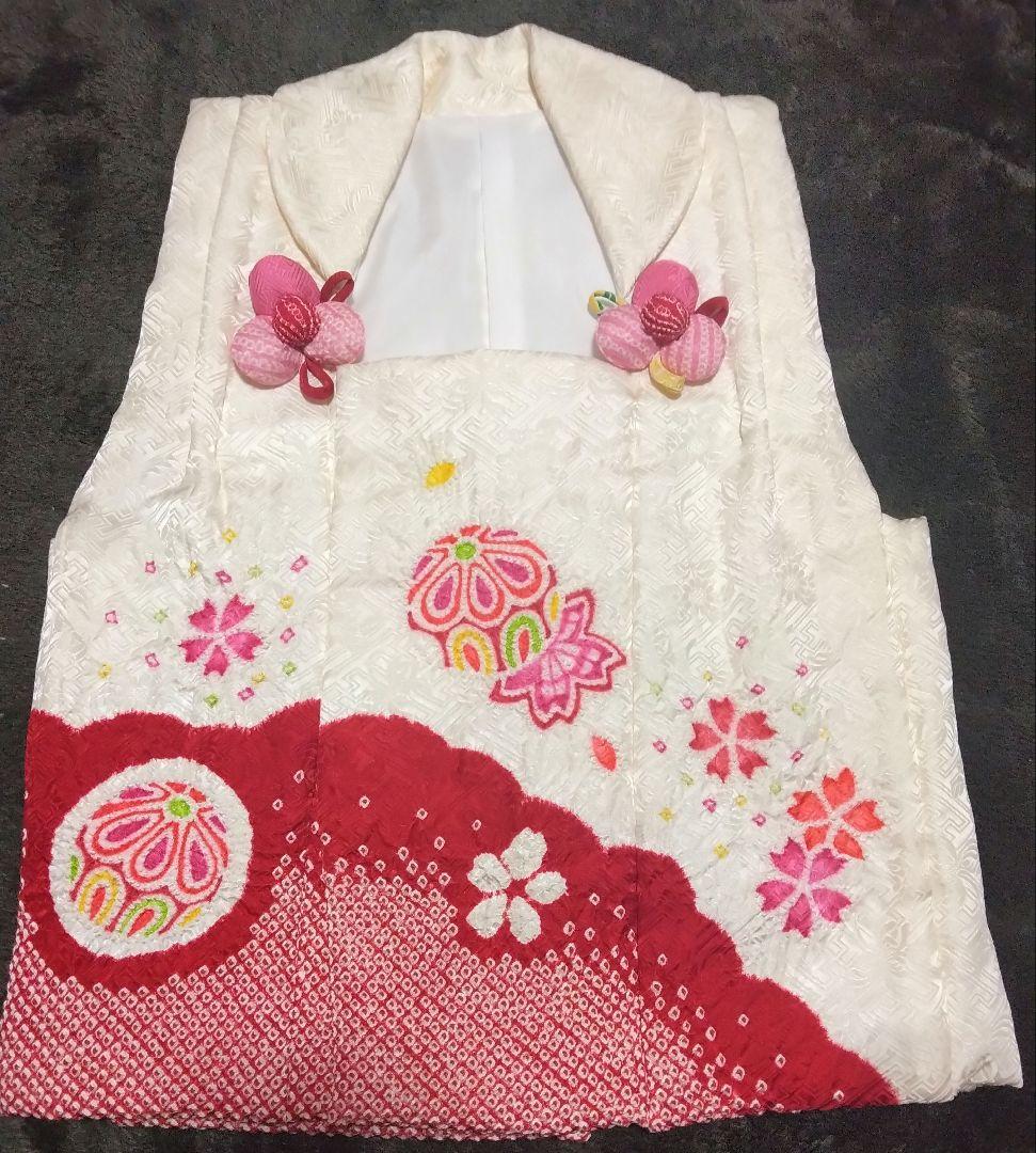 正絹綸子☆本絞＆刺繍☆絞りの粒もフレッシュ☆極上グレードの3歳七五三用祝着