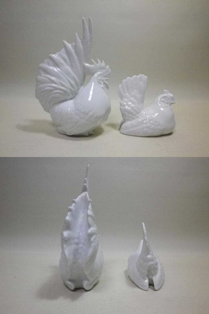 鍋島　白磁　夫婦鶏置物