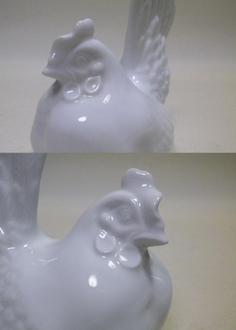 鍋島　白磁　夫婦鶏置物
