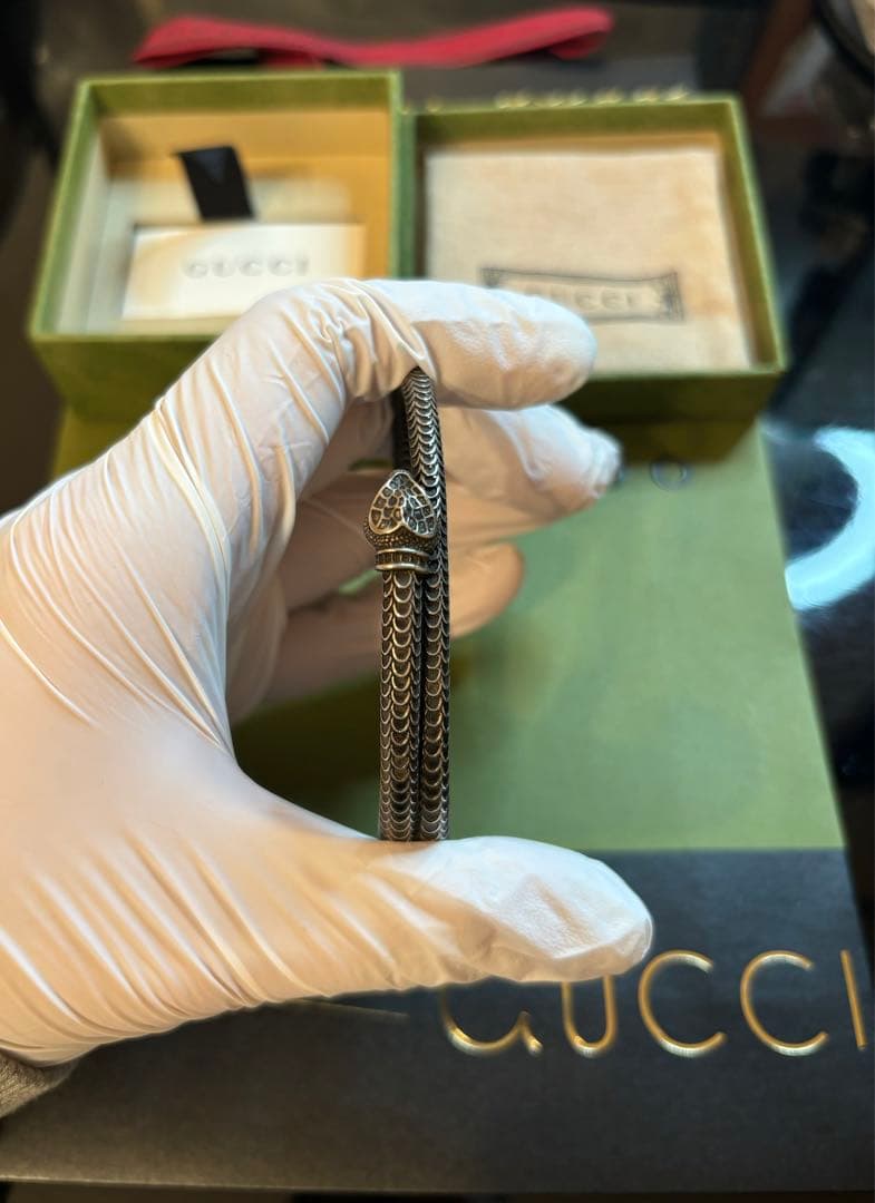 GUCCIガーデンスネークブレスレット18号Ag925 鑑定済 付属品完備