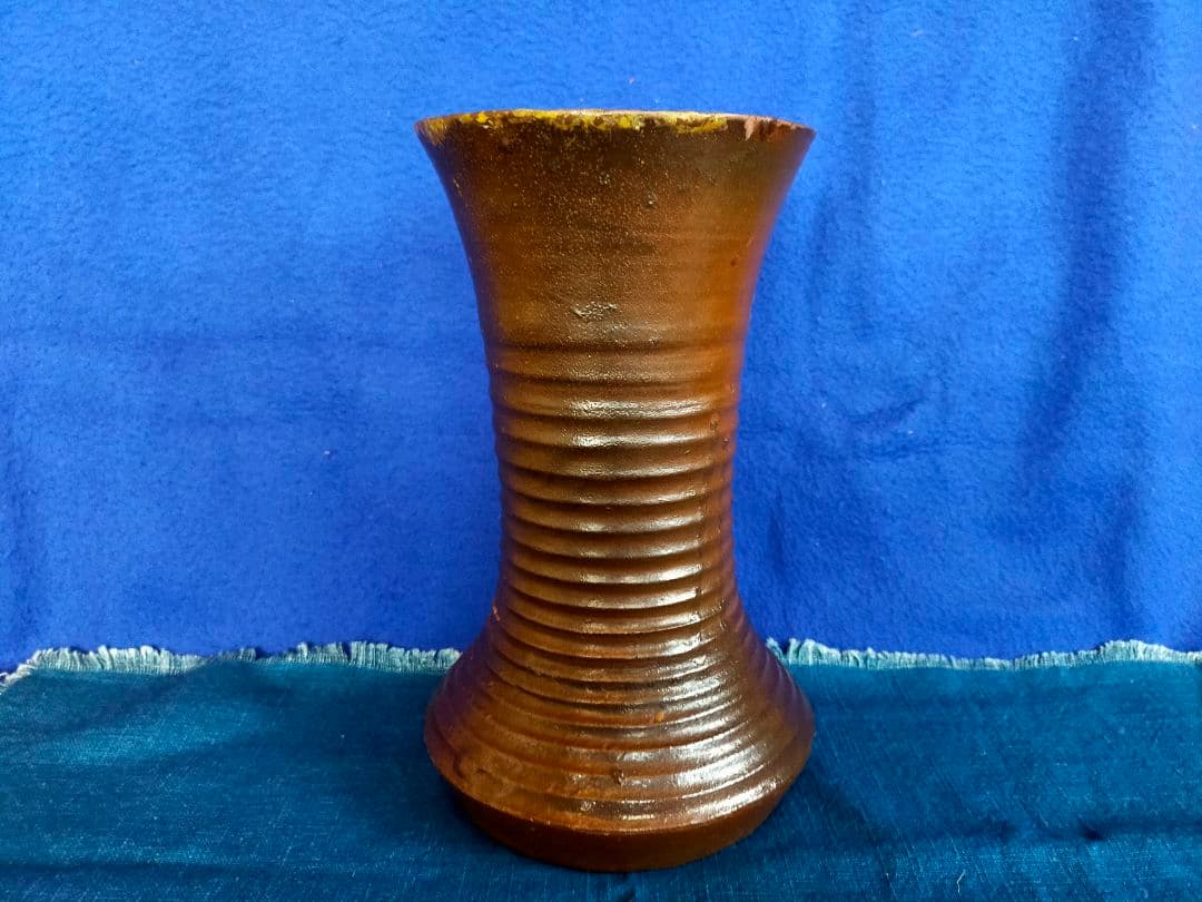 【珍品】古備前　飛胡麻轆轤(ろくろ)目花生( 桂 又三郎鑑定)