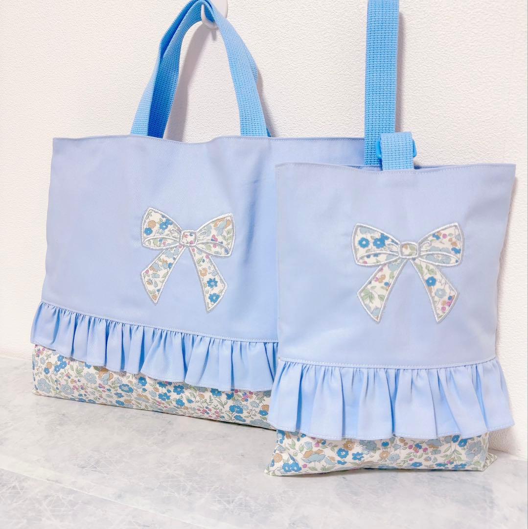 入園入学　セット　レッスンバッグ　シューズバッグ　体操服袋　水色　女の子　花柄