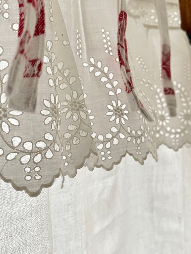 【美品】フランスアンティーク 手刺繍カットワークとフリル カフェカーテン