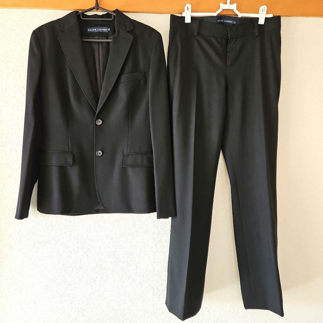 ラルフローレン　パンツスーツ　黒　11号　就活 卒業式　毛59 絹41　美品