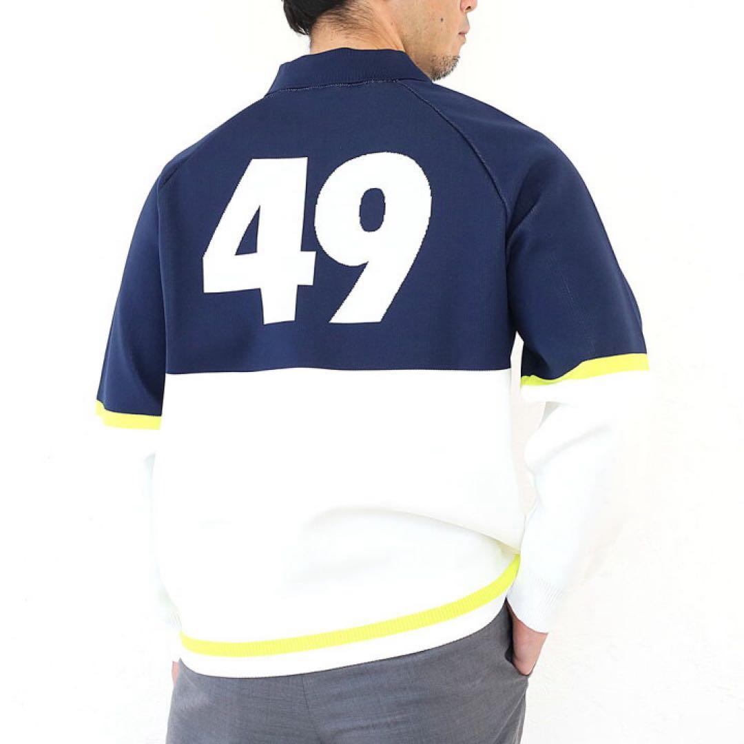 【美品】TFW49 襟付きニット　ホワイト　ネイビー