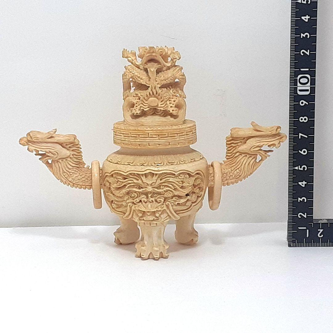 Y1180 極上 彫刻 細密造 龍細工 獅子香炉 重量186g 高さ12.5㎝