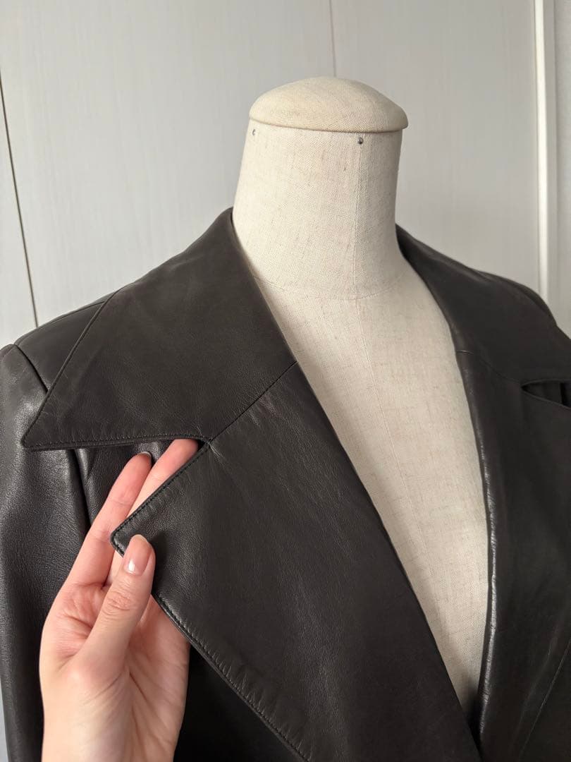 羊革　ラムレザー　本革　ロングコート　アニエスベー　レザージャケット　黒